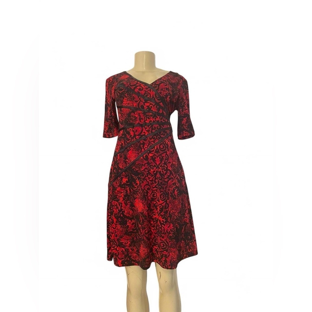 Connected Apparel Red And Black Fit And Flare Midi Dress